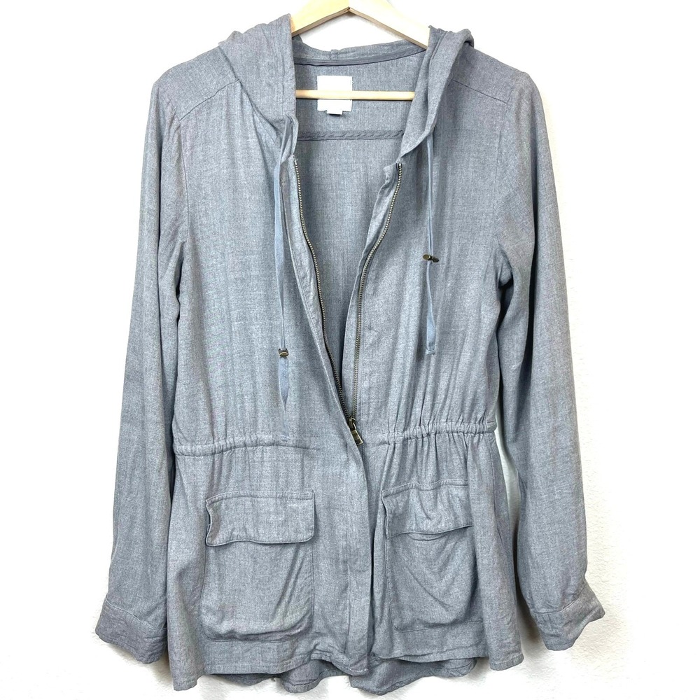 Sunday Womens Utility Jacket Long Sleeve Zip Up Hood Bella Swan Size Small Gray